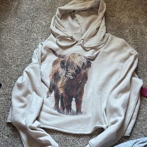 Cream Hoodie with Highland Cow Print